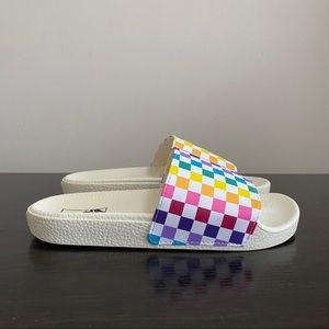 vans rainbow checkered slides